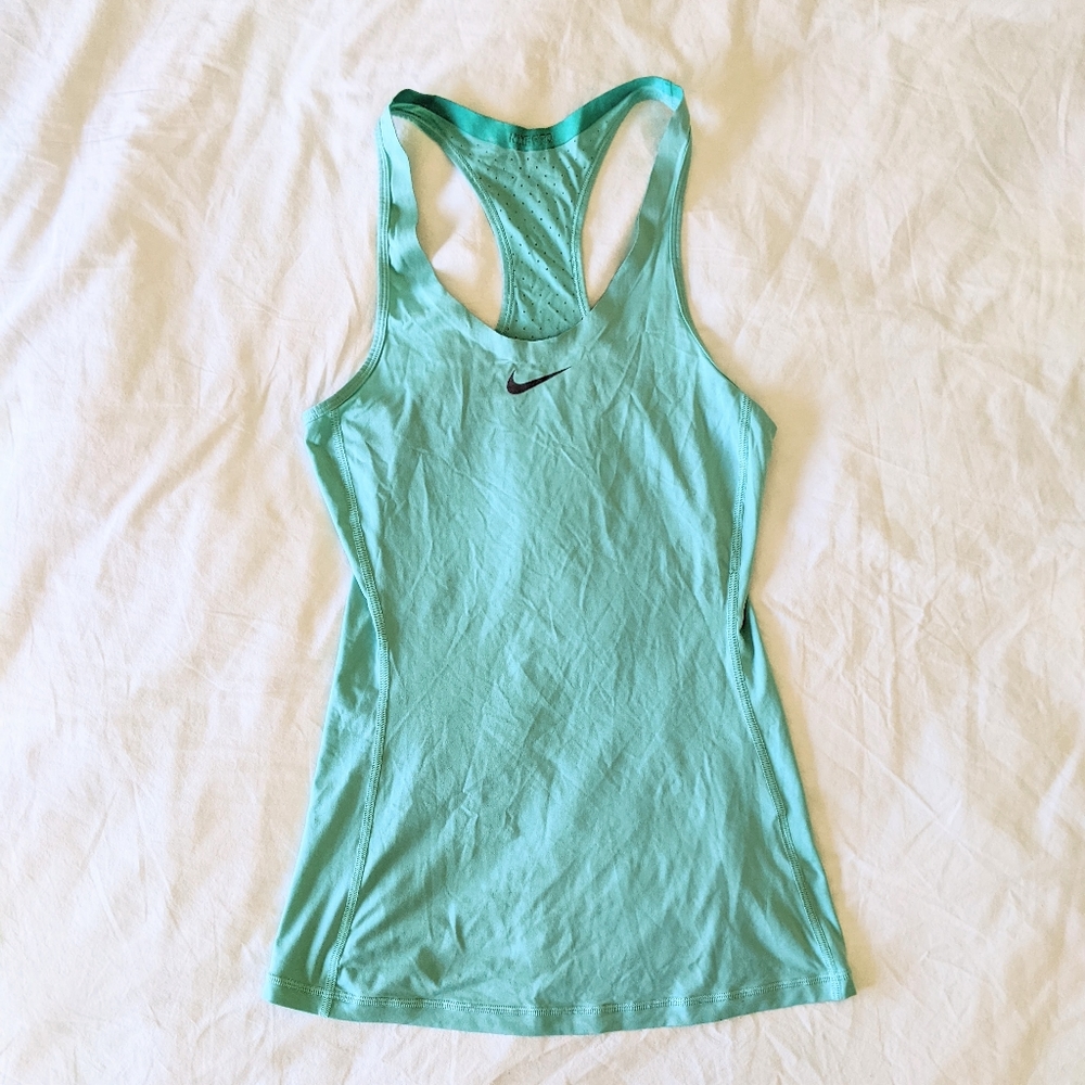 Nike Pro Dri-Fit Fitted Racerback Running Athletic Top Aquamarine Blue